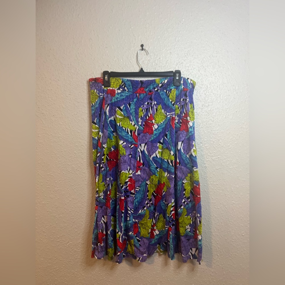 Clio Womens A Line Skirt Multicolor Zebra Leaves Elastic Waist Artsy Midi M